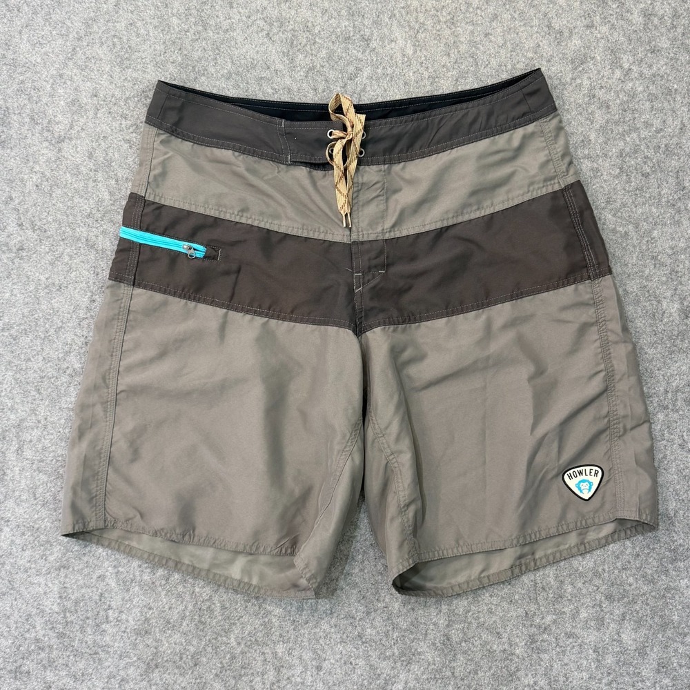 Howler Bros Brothers Brown Striped Color Block Board Shorts Men's Size 36